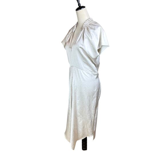 Zero + Maria Cornejo Stella Silver White Satin Ruched Gathered Cocktail Dress - Picture 6 of 16